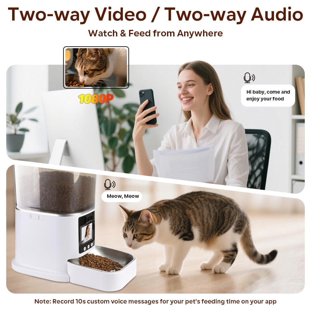 FGY 5L Automatic Cat Feeder with Camera 1080P HD, 2.4G/5G WiFi App Control, 2-Way Audio&Video Automatic Cat Food Dispenser (White)