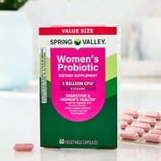 Spring Valley Womens Probiotic Dietary Supplement Vegetarian Capsules for Digestive Health, Cranberry, 60 Count Value Size