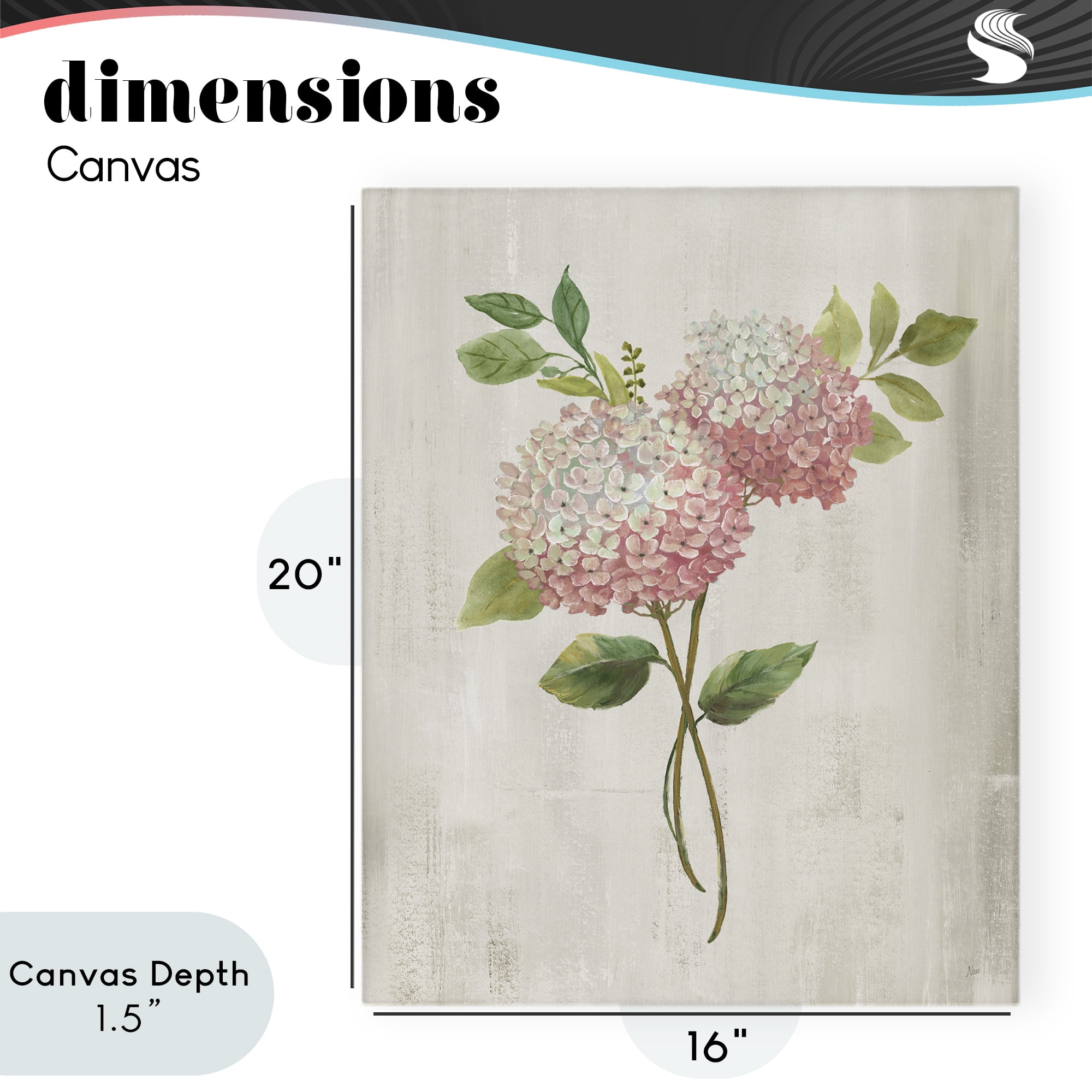 Stupell Industries Pink Hydrangea Paired Stems Canvas Wall Art, design by Nan