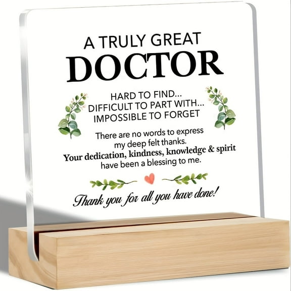 [ Doctor Appreciation Plaque] Acrylic Doctor Appreciation Plaque With Wooden Base Thank You Doctor Desk Sign Uncharged Acrylic Frame With Stand For Office Decor Birthday & Retirement Gift
