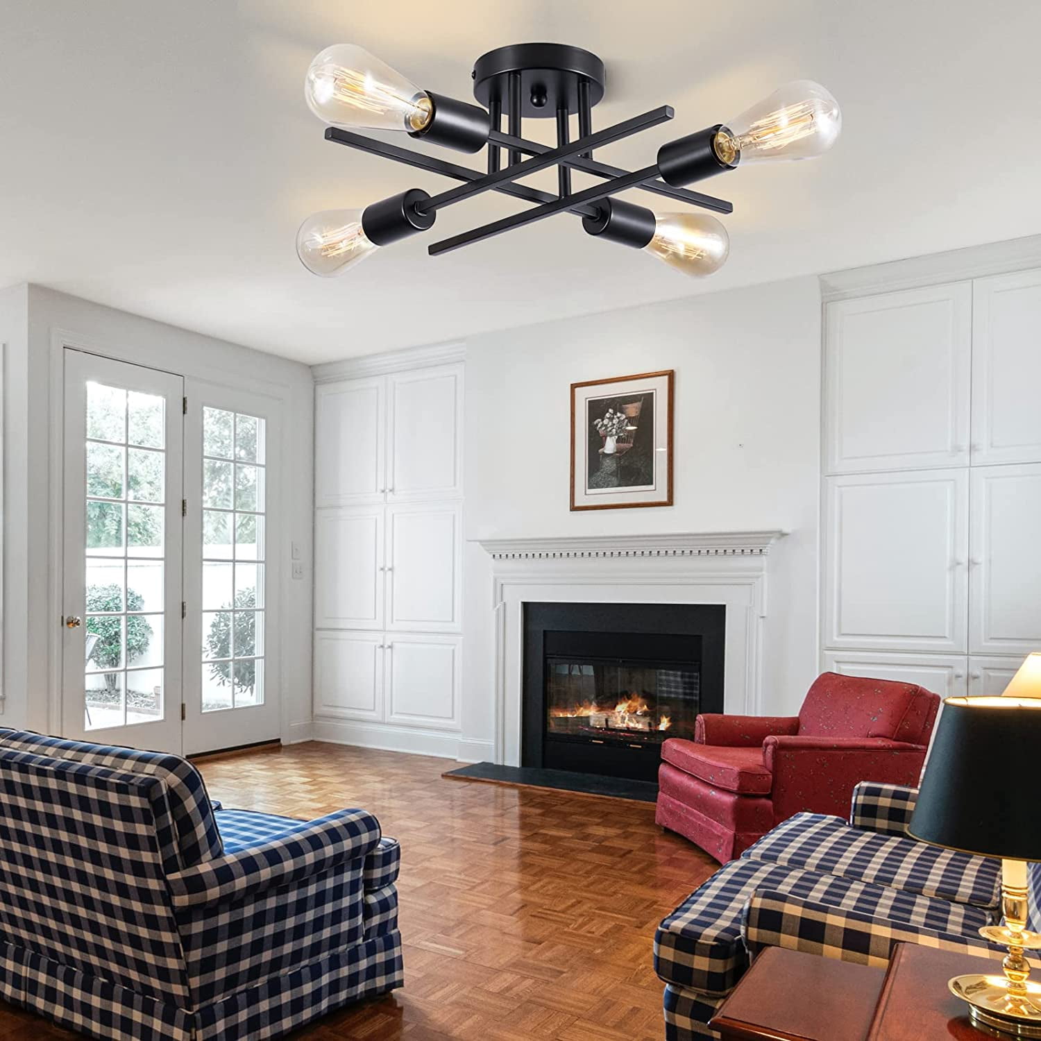4-Lights Mid Century Ceiling Light Fixture with E26 Base for Living Room Kitchen