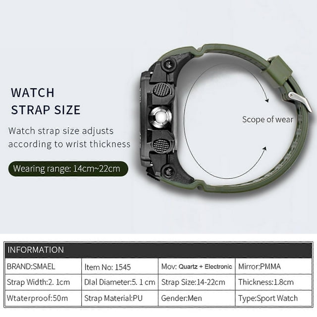 SMAEL 1545 Fashionable Sport Men Wrist Watch Multifunctional Quartz Digital Electronic Watch with 50M Waterproof/Luminous/Alarm/Stopwatch/Week/Date