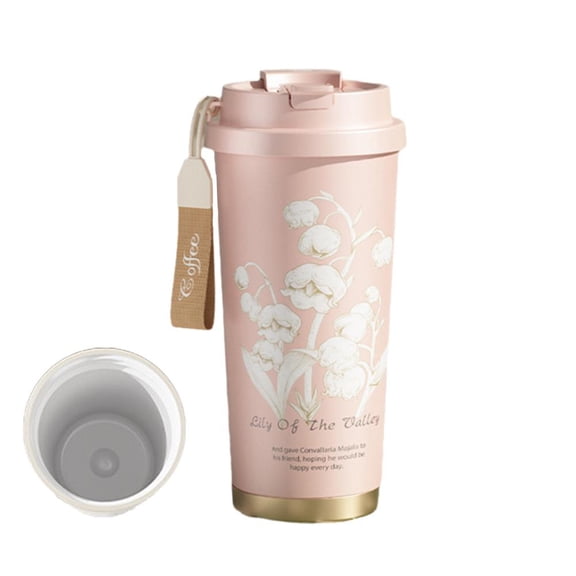 Stainless Steel Ceramic Coated 500ml Travel Mug with Tea Strainer in Three Lily Print Colors