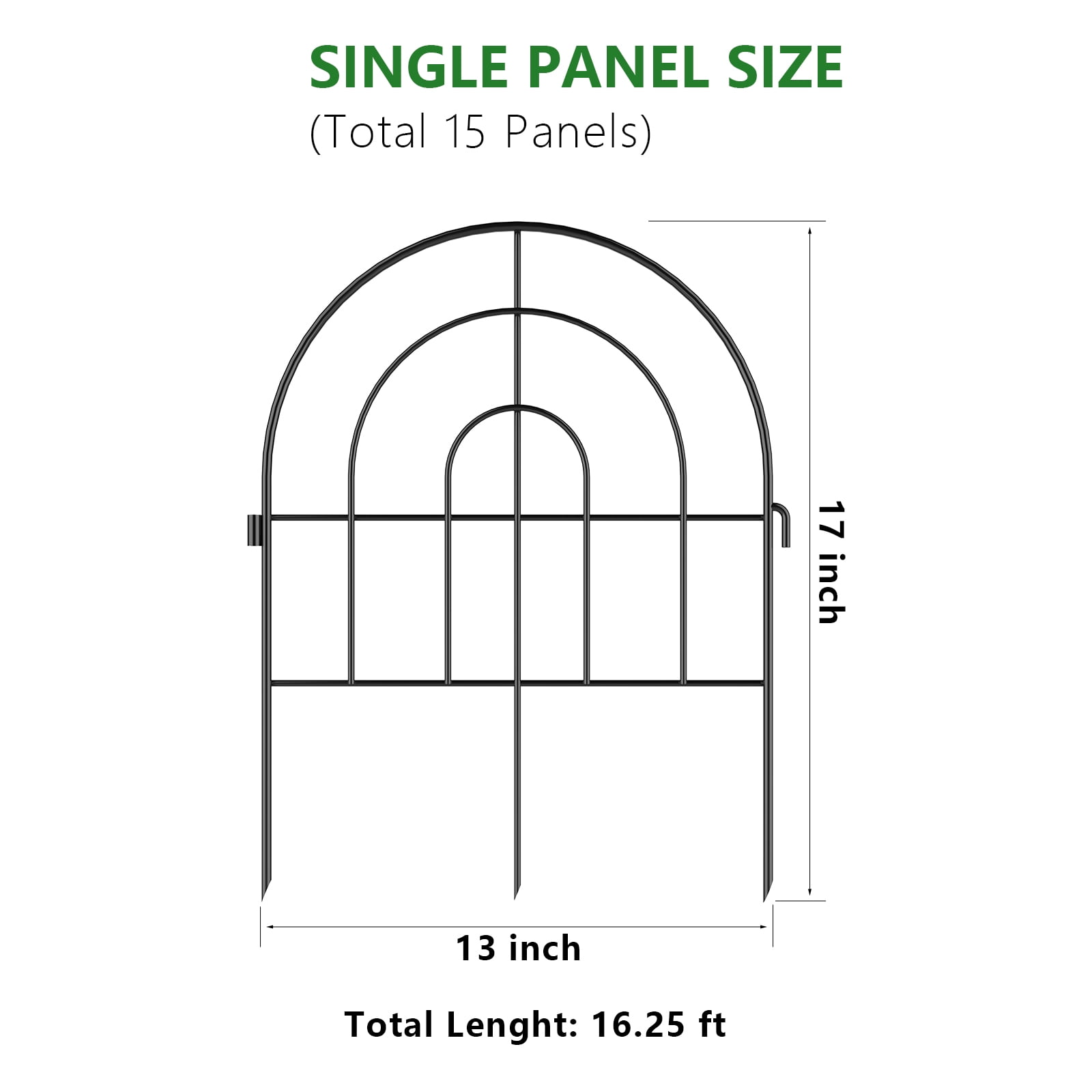Decorative garden fence, 16 feet (length) x 17 inches (height) rust-proof wire mesh frame, used for dog, rabbit and planting yard temporary pile protection.