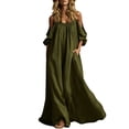 thumbnail image 2 of Blmnix Flowy Dresses Womens Dresses Long Summer Dresses Slip Dress Off The Shoulder Dresses Green Maxi Crew Neck 3/4 Sleeve Adjustable Strap Womens Dresses Summer XL, 2 of 5