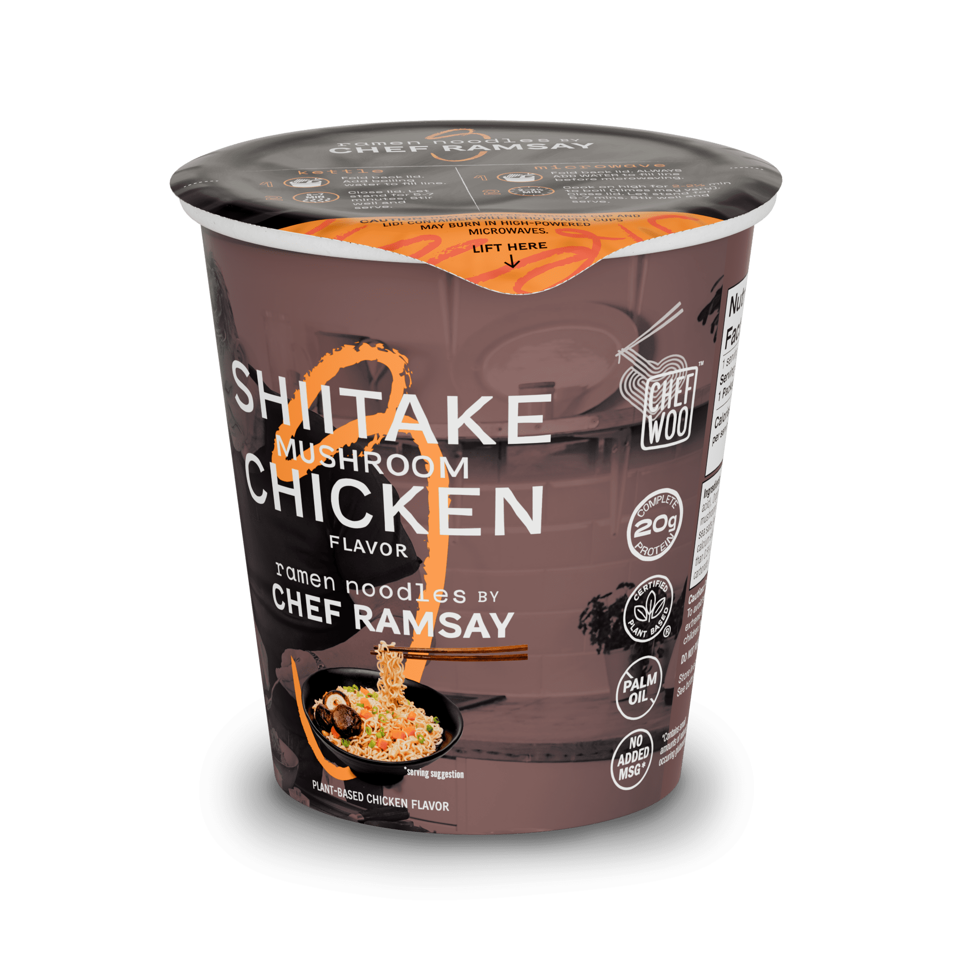 (6 pack) Shiitake Mushroom Chicken Ramen Noodles by Chef Ramsay, Chef Woo High Protein Ramen Cups