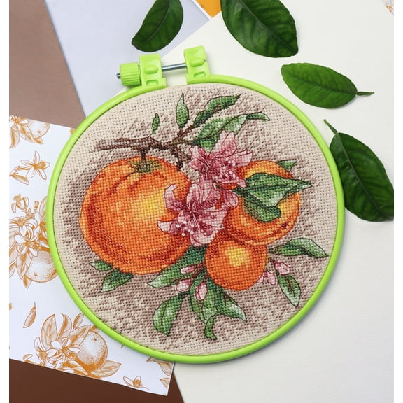 Wizardi Cross-Stitch kit - Citrus Notes. Beginner Embroidery Kit for Adults. Cross-Stitch Supplies. Needle, Canvas, Scheme, Floss and Floss Organizer Kit. AHM-076 Abris Art