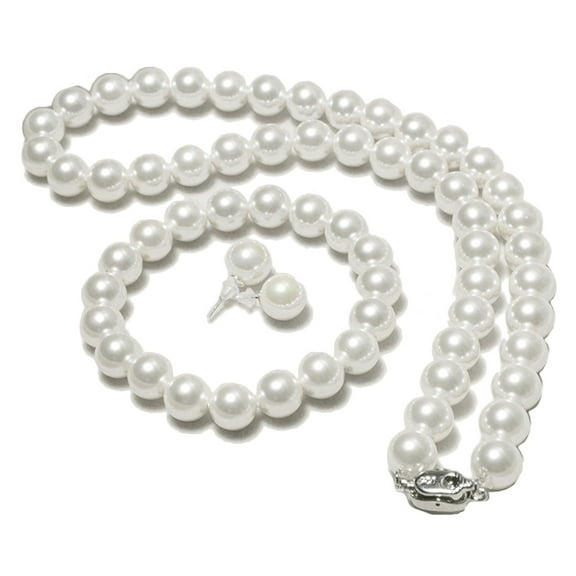 MANNYA White Pearls Necklace Bracelet Earrings Three-piece Set All-match Bridal Gift