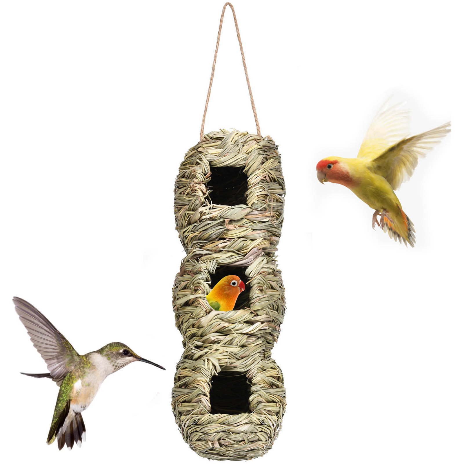 Walbest Hand-Woven Eco-Friendly Birds Cages Nest Roosting, Grass Bird Hut,  Hanging Bird House, Cozy Resting Place, 100% Natural Fiber, Ideal for