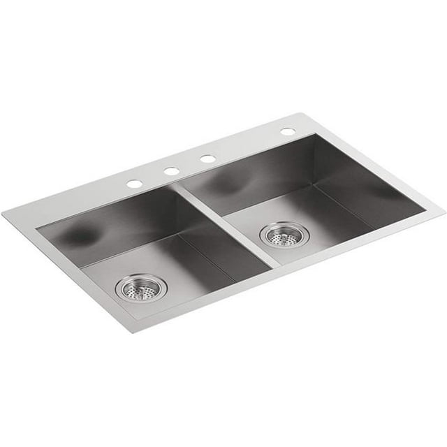 Kohler K-3996-4-NA 4 Trous Double Évier Égal