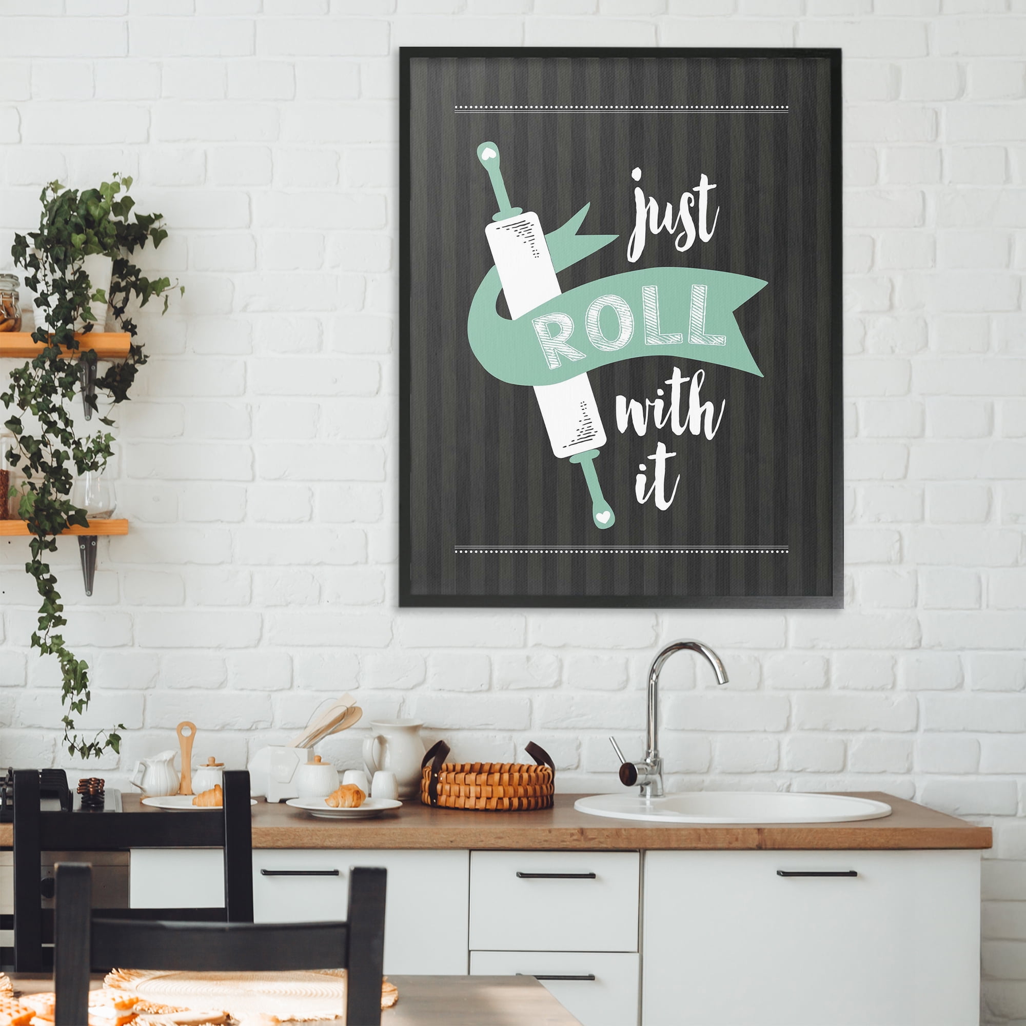 Roll With It Black & Green Black Framed Giclee Art, design by Lettered and Lined