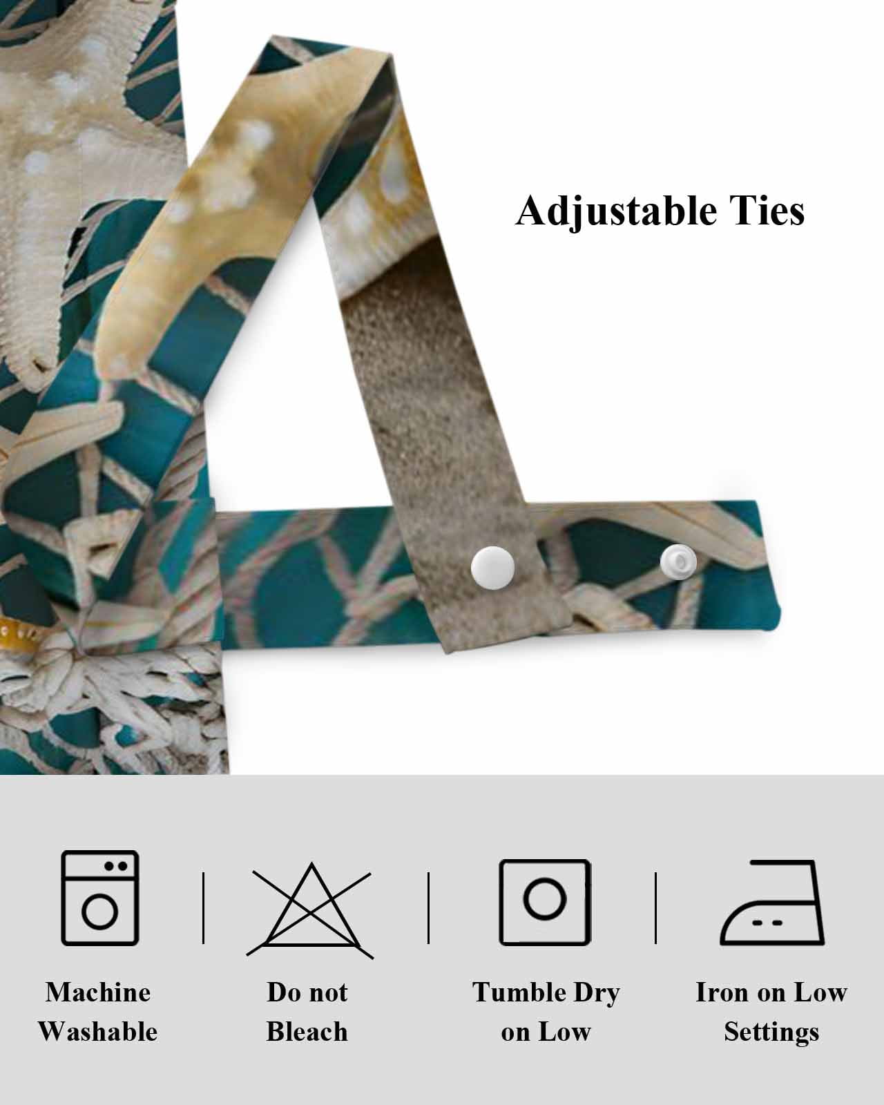 Coastal Beach Tie Up Valances Curtain, Adjustable Kitchen Conch Starfish Valances for Windows Decor, Rod Pocket Short Curtains Set for Bedroom/Bathroom, 60"x18"