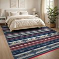thumbnail image 3 of ODIKA 8'x10' Washable Area Rug Non-Shedding, Easy Care, Navy Motifs Banded Borders Strip Mudroom Nautical Striped Boho Refined for King Size Bedroom Under Bed, Master Suite, 3 of 7