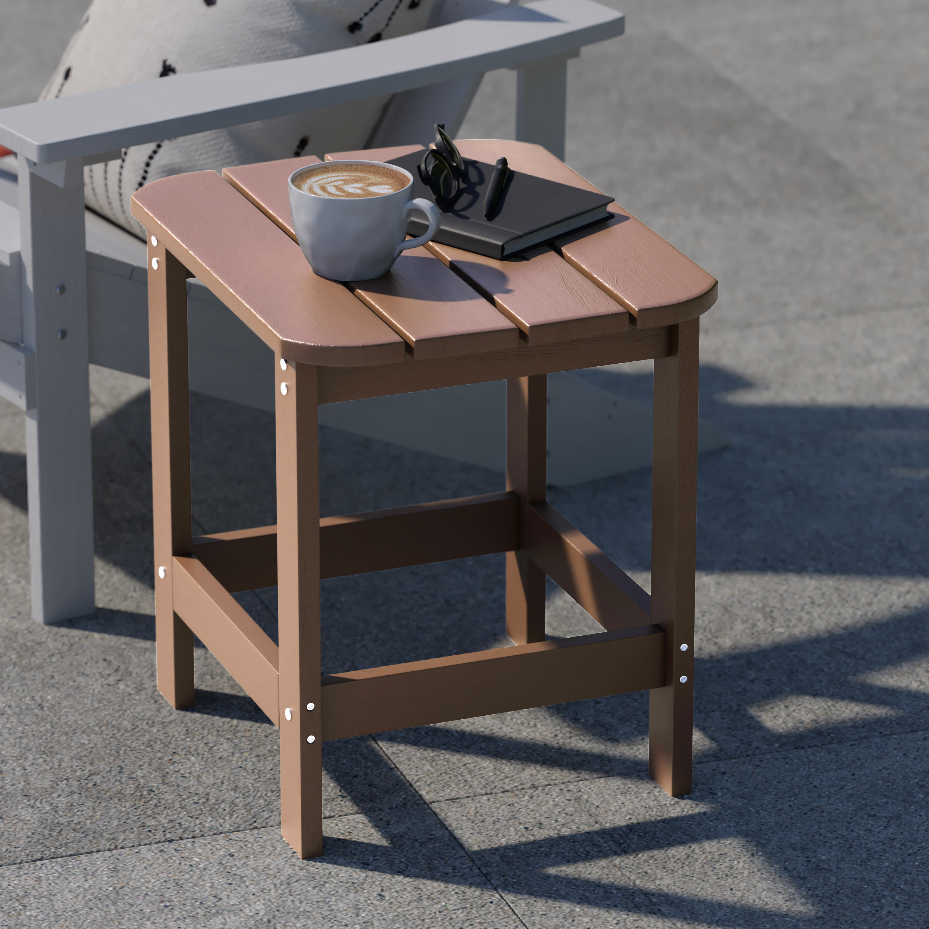 Flash Furniture Charlestown All-Weather Poly Resin Wood Commercial Grade Adirondack Side Table in Natural Cedar - image 3 of 11