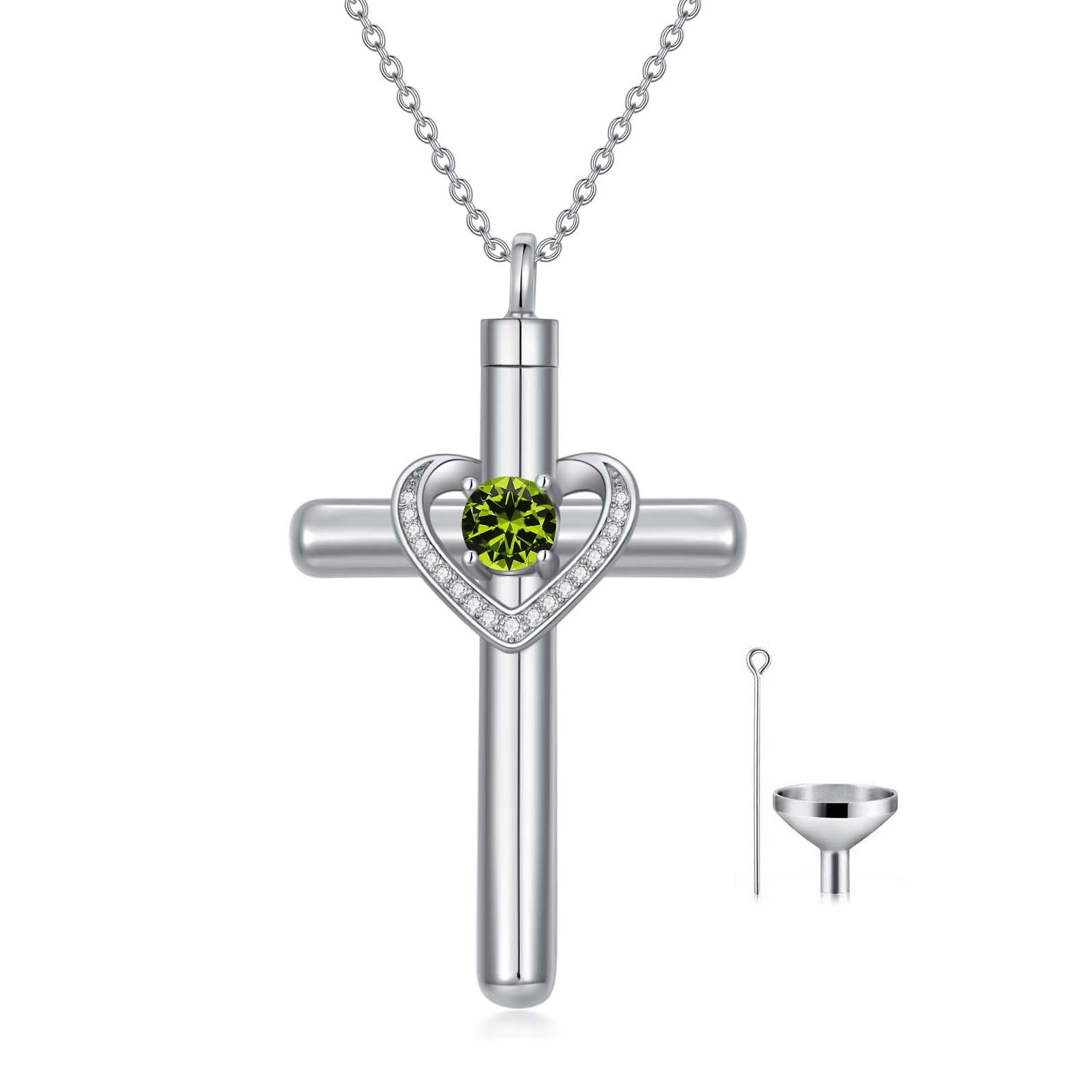 YAFEINI Cross Necklace for Ashes, Sterling Silver Birthstone Cross Urn Necklaces for Ashes Embellished with Crystals from Austria Keepsake Cremation Jewelry for Pet Human Ashes-8