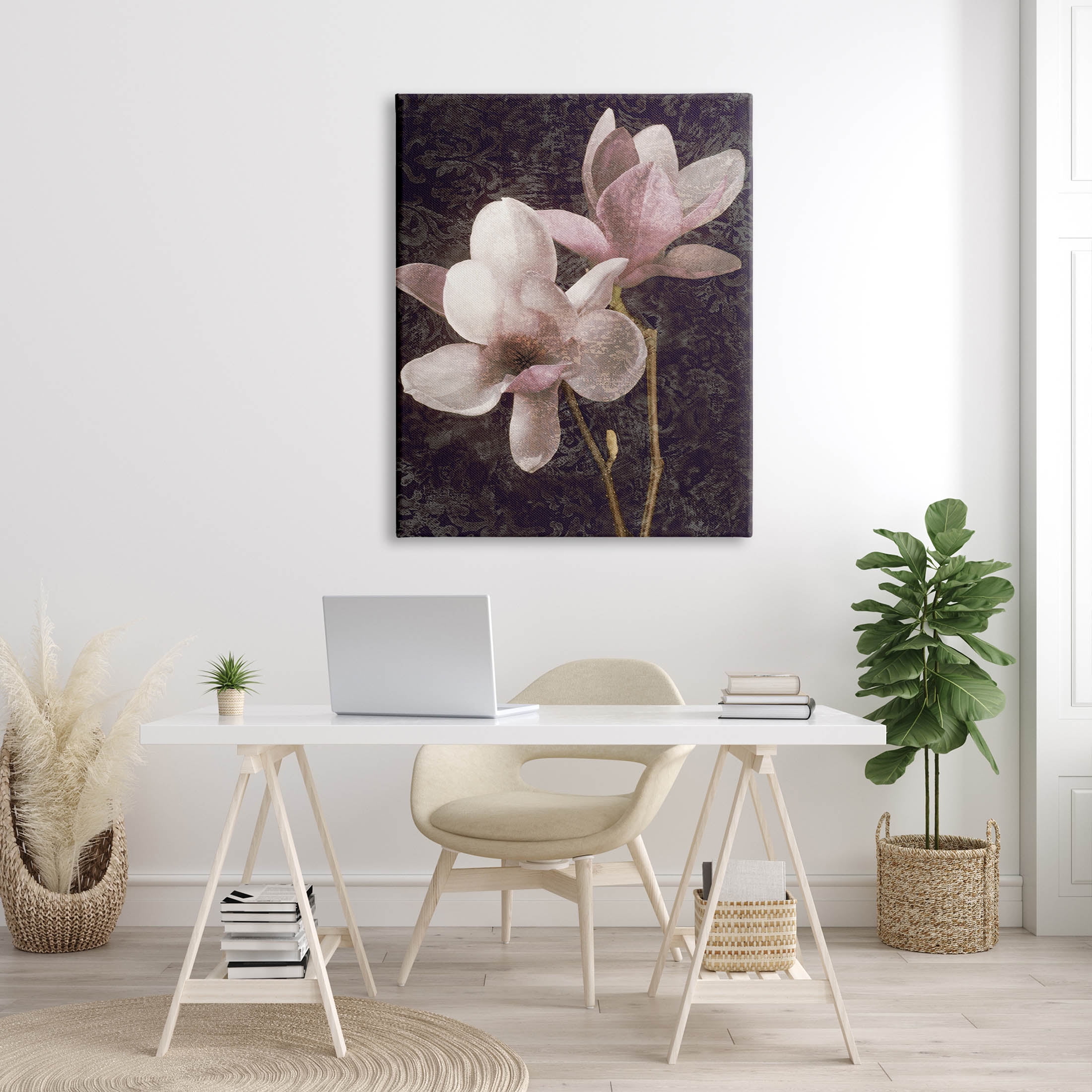 Pink Vintage Patterned Orchid Botanical & Floral Graphic Art Gallery Wrapped Canvas Print Wall Art