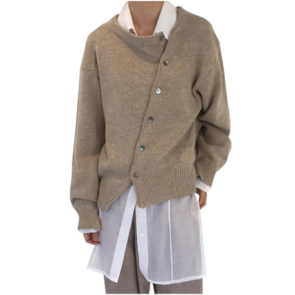 Fashion Sweater Cardigans for Women Fall Casual Lightweight Irregular Button Up Knit Plain Sweater Jacket Coats (X-Large, Khaki)