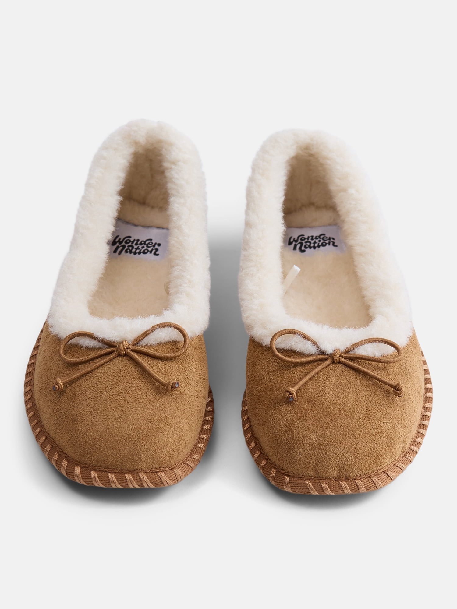 Wonder Nation Little and Big Girls Faux Suede Whipstitch Ballet Shoes