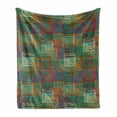 thumbnail image 1 of Geometric Soft Flannel Fleece Throw Blanket, Abstract Grunge Pattern with Folk Rainbow Ornament Squares Distressed Backdrop, Cozy Plush for Indoor and Outdoor Use, 70" x 90", Multicolor, by Ambesonne, 1 of 6