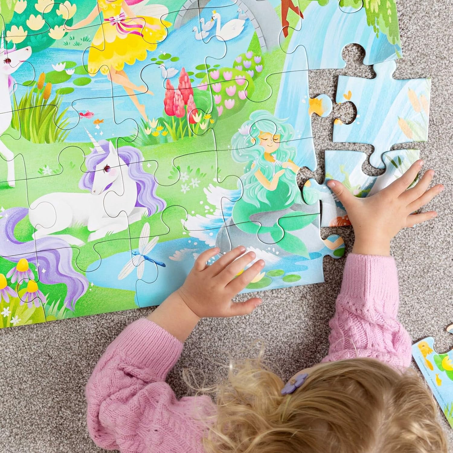 Crocodile Creek 36-Piece Jigsaw Floor Puzzle - Fun Floor Puzzles for Kids Ages 3-5 - Heavy-Duty Shaped Box for Storage - Magical Friends - 27" W x 20" H Finished