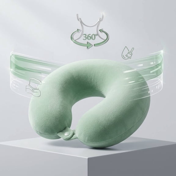 OFEFE Green Memory Foam Neck Pillow for Airplanes, Cars, and Home Recliners, 100% Pure Memory Foam, Soft and Adjustable Head Support