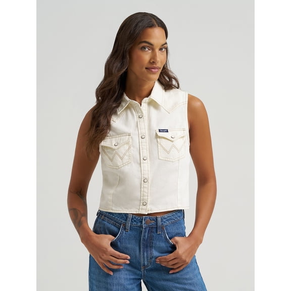 Wrangler Punchy Sleeveless Denim White - Mens Shirt  - 112379493