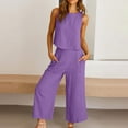 thumbnail image 7 of yievot Womens Pajama Sets Cotton Linen Lounge Set 2 Piece Cropped Tank Tops and Wide Leg Pants Loungewear Summer Set, 7 of 7