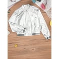 thumbnail image 4 of Hansber Kids Girls Shiny Hip Hop Jazz Dance Jacket Coat Stand Collar Long Sleeve Zipper Outerwear Silver 16, 4 of 8