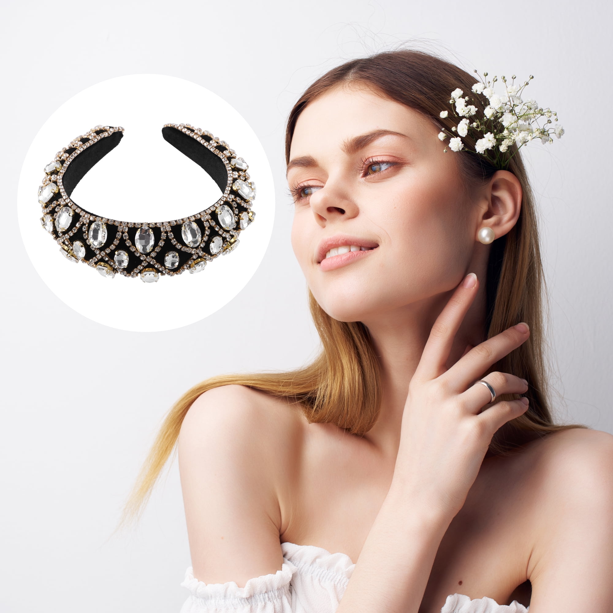 Unique Bargains Faux Crystal Padded Headband Gold Tone