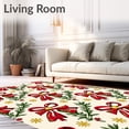 thumbnail image 2 of ODIKA 2'x3' Machine Washable Non-Slip Area Rug, Whimsical Yuletide Bow and Bell Motif with Pine Sprig Detailing High Traffic Rug, Red, 612546, 2 of 7