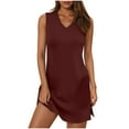 thumbnail image 3 of UVEASISHA Solid Mini Dresses for Women Sleeveless V Neck Tank Dress Side Split Formal Party Dresses Wine S, 3 of 7