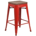thumbnail image 3 of Emma + Oliver 24"H Backless Red Metal Counter Height Stool with Wood Seat, 3 of 12