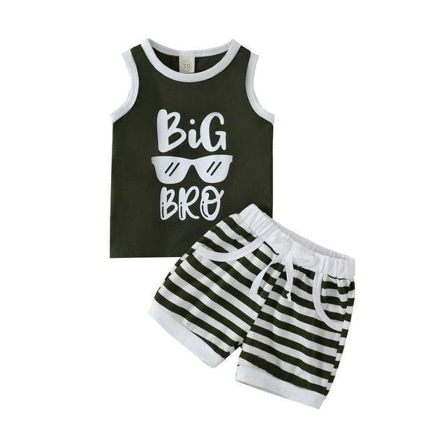 Toddler Boys Sleeveless Letter Printed T Shirt Tops Vest Striped Shorts