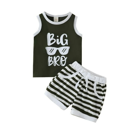 

TAIAOJING Baby Boy Clothes Outfits Toddler Sleeveless Letter Printed T Shirt Tops Vest Striped Shorts Sports Tracksuit Baby Clothes 6-9 Months