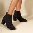 thumbnail image 2 of Atkumj Chunky Heel Boots for Women Fashion Pointed Toe Side Zip Faux Suede Boots Versatile Solid Color Ankle Mid Heel Boots for Women 39, 2 of 8