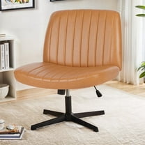 TINKLE WELL Criss-Cross Legged Armless Chair with Wide Seat, Height-adjustable tilt and swivel, and Soft Leather for Home Office, Bedroom, Study Room, and Student Desk Seating, Brown