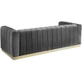 thumbnail image 3 of Maklaine Contemporary Velvet/Stainless Steel Sofa in Gray/Brushed Gold, 3 of 5