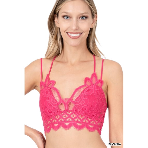 TheLovely Women & Plus Crochet Sexy Lace Bralette Smocking Back Bra with Removable Bra Pads