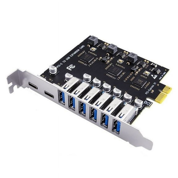 PCIe to USB 3.2 Gen 2 Card 8-Port (6X Type-A  2X Type-C) Converter PCIE Splitter VIA  Chip for Desktop Computer