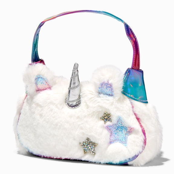 Claire's Club Petit Sac à Main Fille Pailleté Étoile Unicorn / Fourrure Blanche / Conçu pour les Petites Filles de 3 à 6 Ans