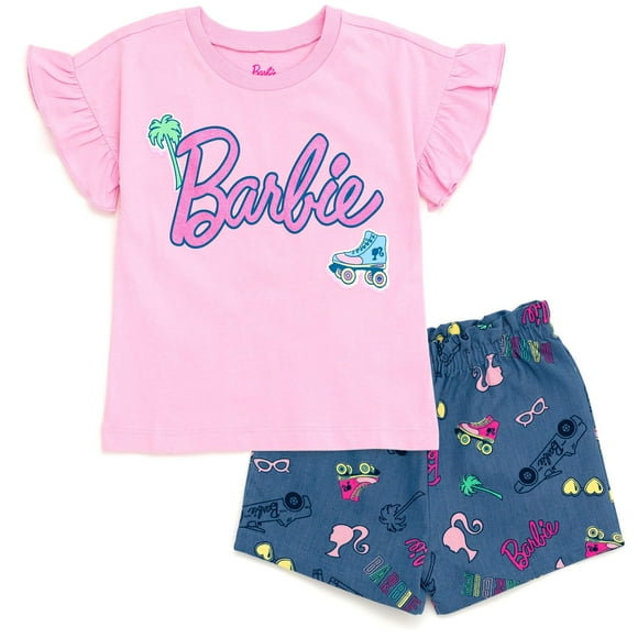 Conjunto de ropa de Barbie para niñas pequeñas y pantalones cortos de cambray