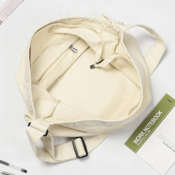Laibmfc Canvas Hobo Bag, Shoulder Bag Unisex Canvas Crossbody Bag With Zipper And Adjustable Strap Handbag Large Tote Bag Beige