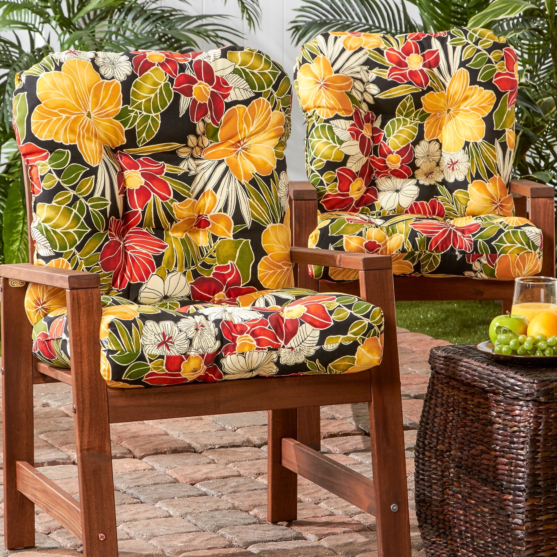 Greendale Home Fashions Outdoor Tufted 42'' x 21'' Chair Cushion, Set of 2, Aloha Black