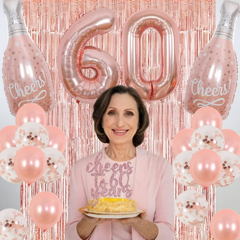 60th Birthday Decorations for Women Rose Gold Funny 60th Birthday I m Bringing Sixty Back Balloon Banner Cheers to 60 Years Cake Topper Rose Gold