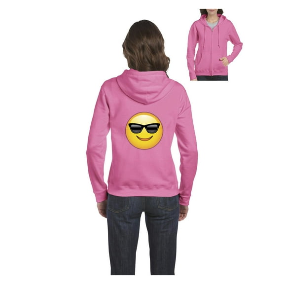 Womens Emoji with Sunglasses Full-Zip Hooded Sweatshirt