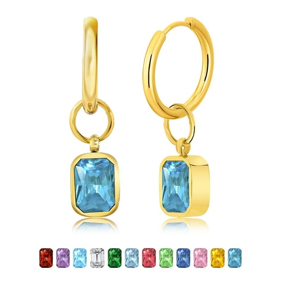 Aros de 2 Quilates JeenMata con Bisel de Topacio Azul y Corte Esmeralda Chapados en Oro Amarillo