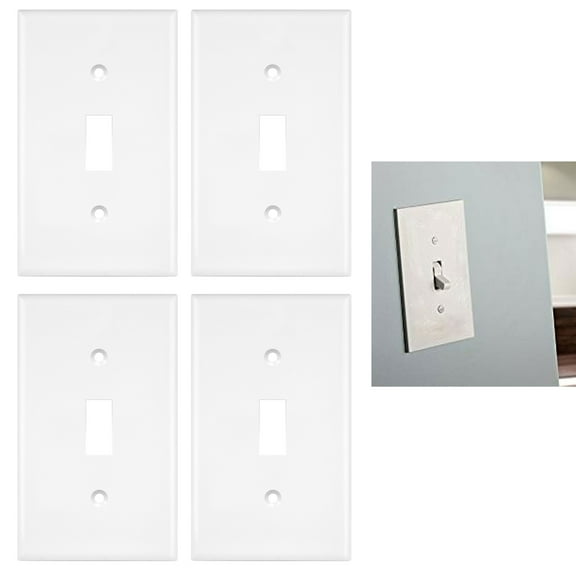 4 X Wall Plates Single Switch Plate Cover 1 Gang Toggle Plastic White Standard