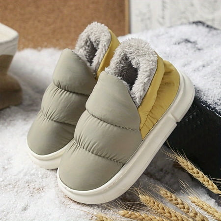 

Boys Girls Snow Boots Warm Fleece Cozy Non-slip Ankle Boots Color Block Plush Comfy Outdoor Hiking Shoes Fur Lined Trekking Shoes Winter