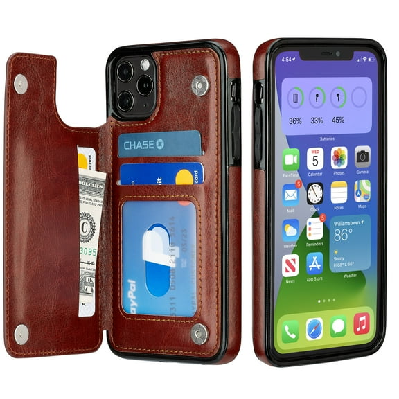 S-Tech Case for Apple iPhone 13 Pro Max 6.7 Magnetic Wallet Card Photo Holder Cover with Kickstand - Brown