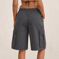 thumbnail image 3 of Women's Drawstring Elastic Waist Cargo Bermuda Shorts with Pockets, Loose Fit Knee Length Casual Utility Shorts for Outdoor, Travel and Everyday Wear, 3 of 9